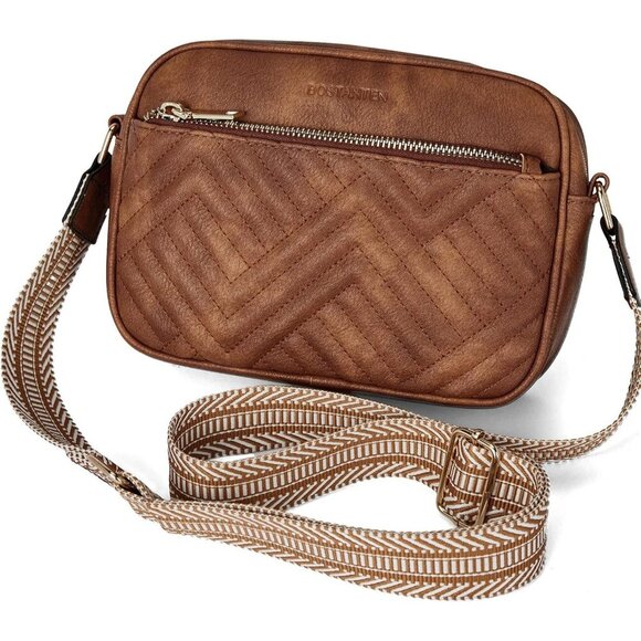 Women Brown Imported Vegan Leather Quilted Small Shoulder Crossbody Handbags - Picture 8 of 8